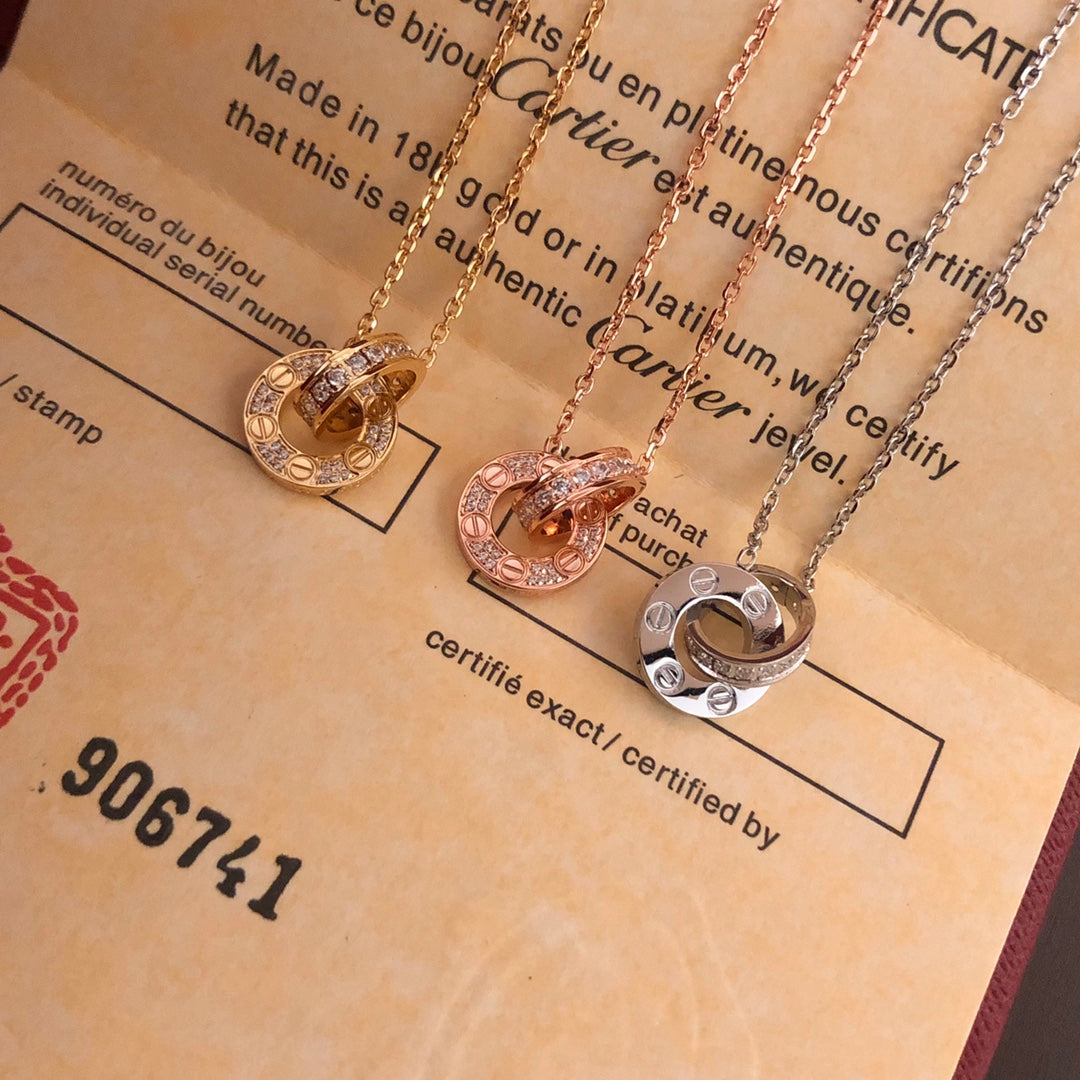 LOVE Full Diamond Double Ring Necklace