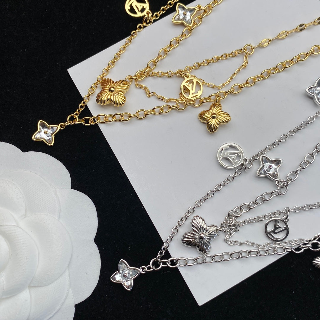 Flower Letter Double Layer Necklace