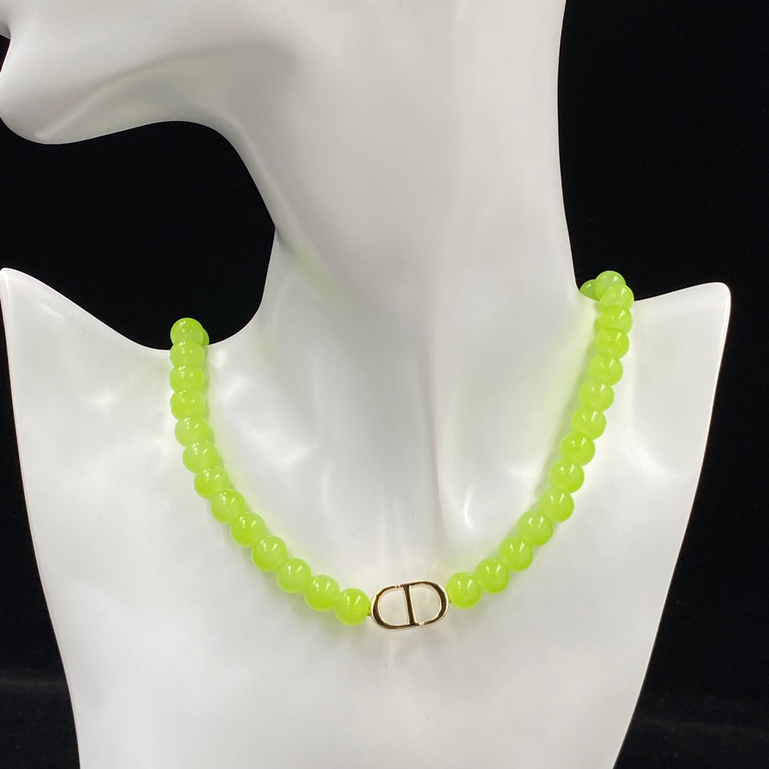 Temperament Green Bead Necklace