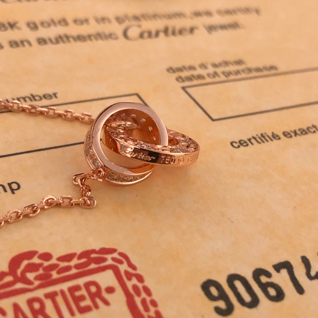 LOVE Full Diamond Double Ring Necklace