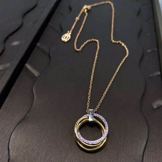 Three-Ring Tricolor Pink Diamond Necklace