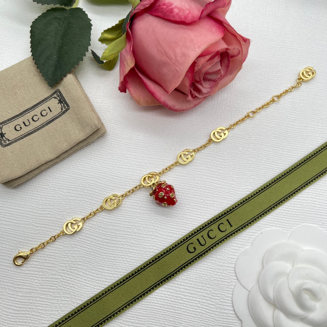 Strawberry Charm Adjustable Alphabet Bracelet