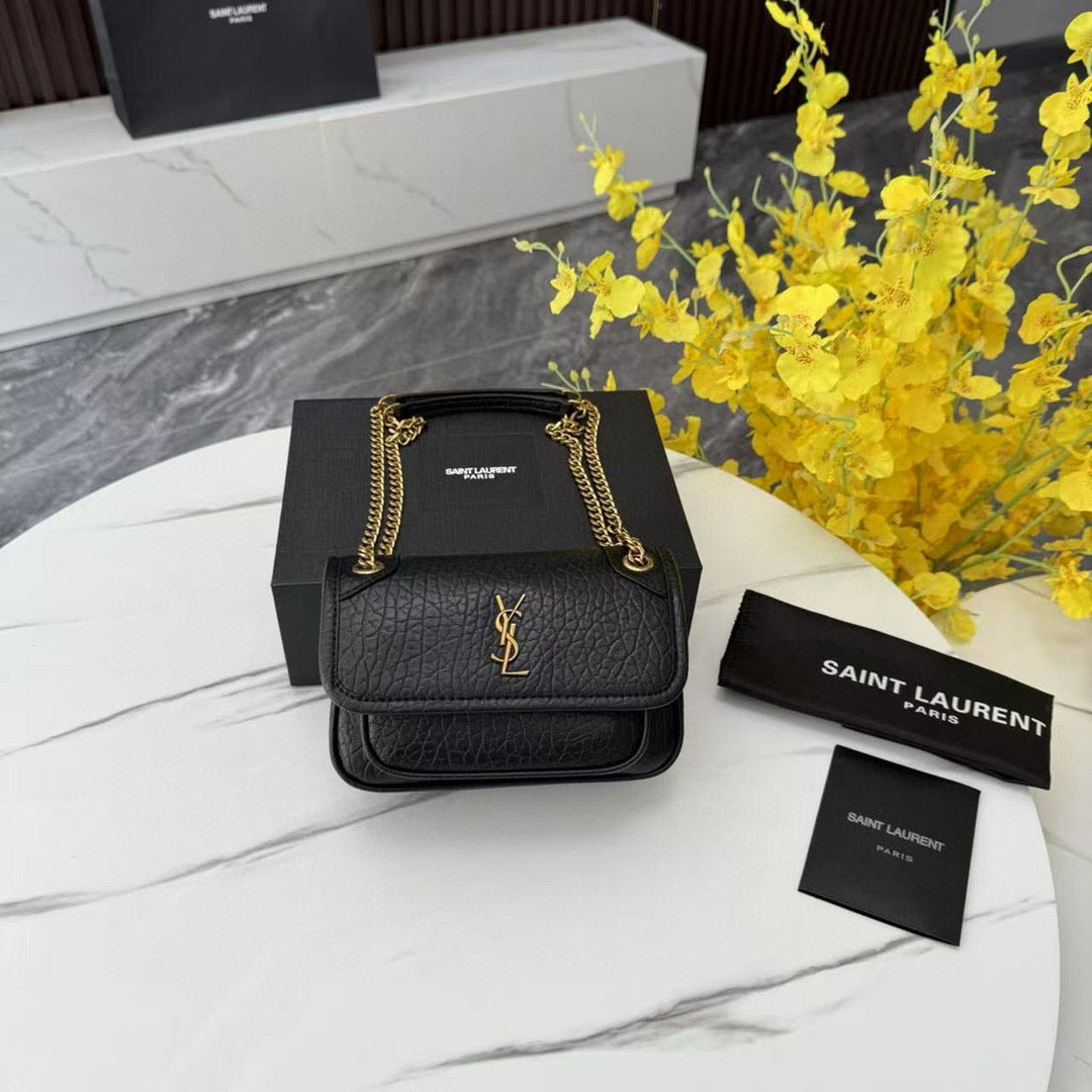 Small crossbody bag with antique gold trim