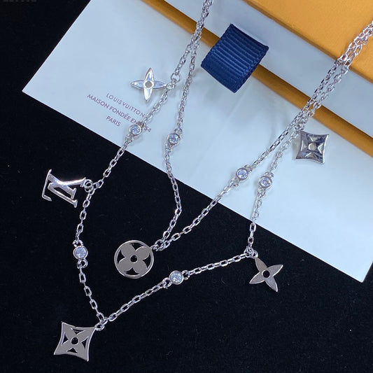 Flower Pendant Double Layer Necklace