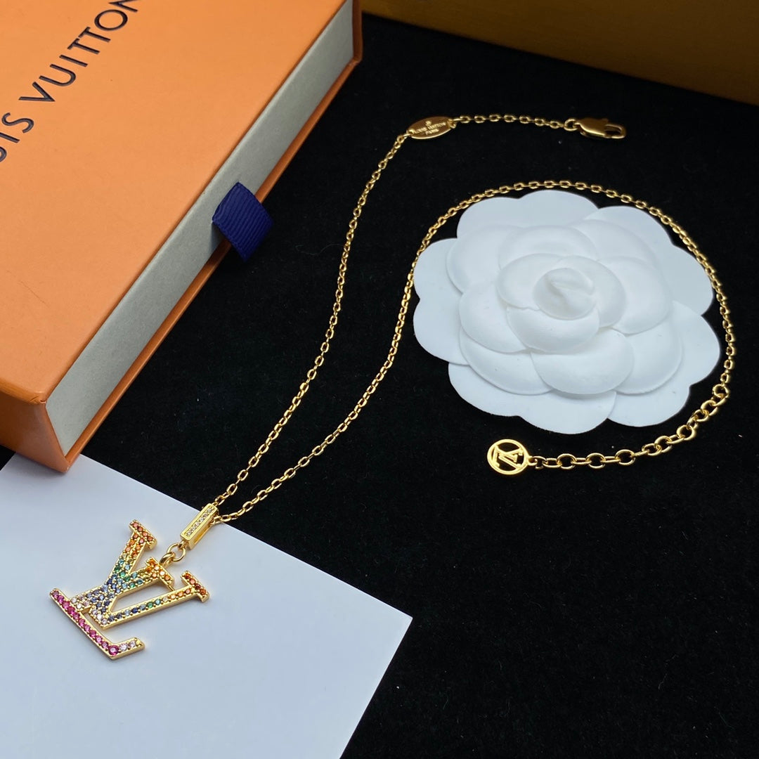 Colored Diamond Logo Pendant Necklace