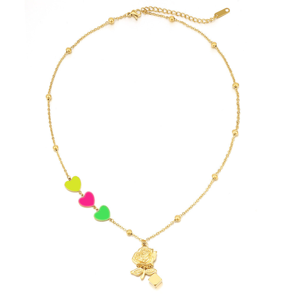 Colored  Heart Rose Pendant Necklace