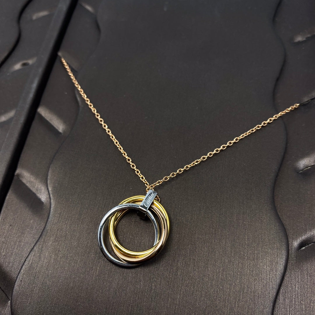 Three-Ring Tricolor Pink Diamond Necklace