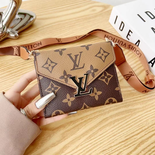 Metal Logo Leather Crossbody Card Holder