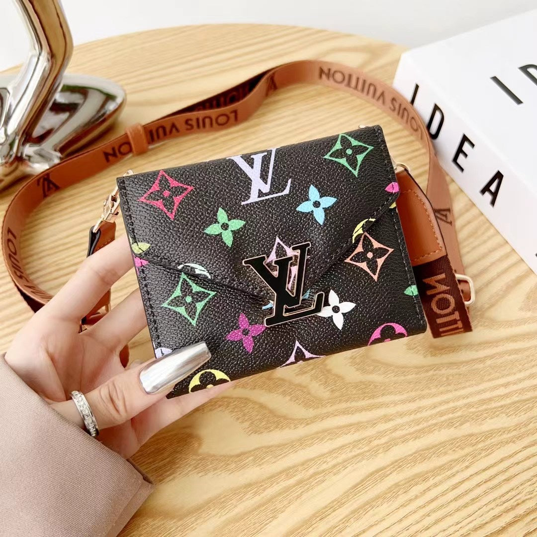 Metal Logo Leather Crossbody Card Holder