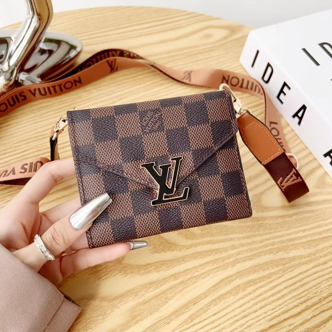 Metal Logo Leather Crossbody Card Holder