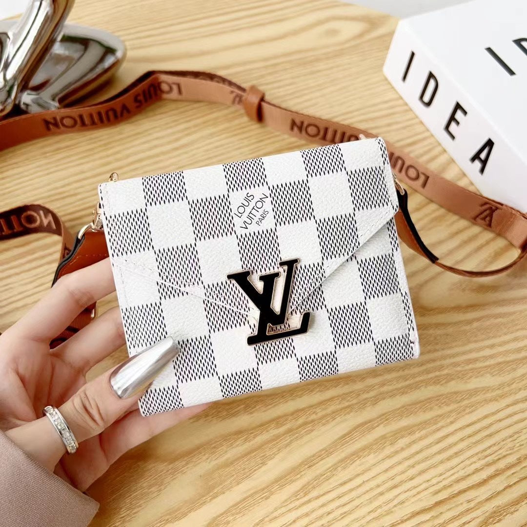 Metal Logo Leather Crossbody Card Holder