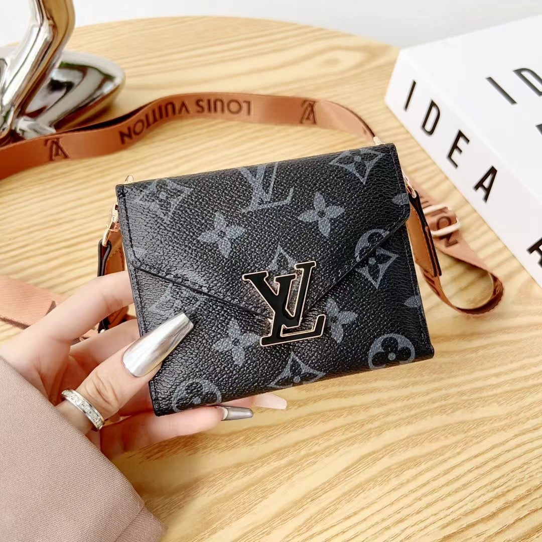 Metal Logo Leather Crossbody Card Holder