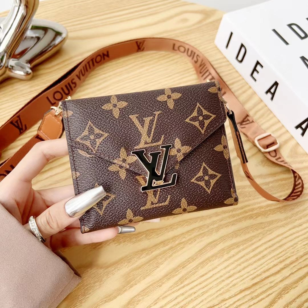 Metal Logo Leather Crossbody Card Holder