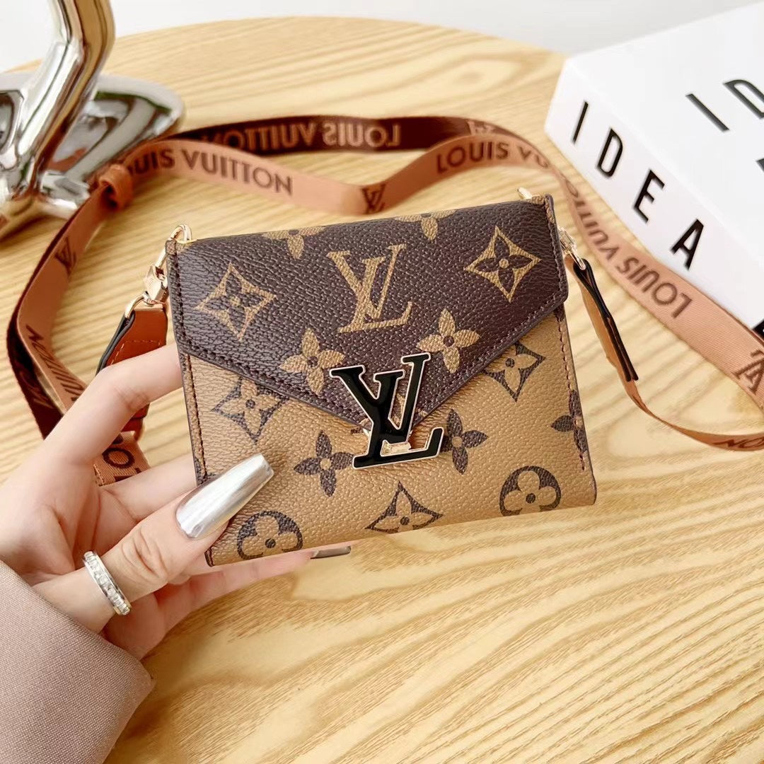 Metal Logo Leather Crossbody Card Holder