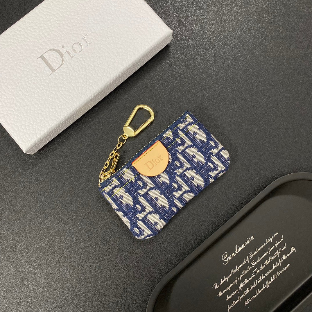 Denim embroidered card holder