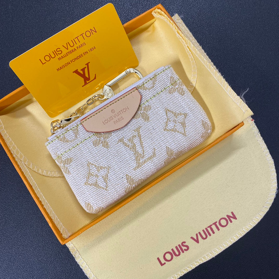 Denim embroidered card holder