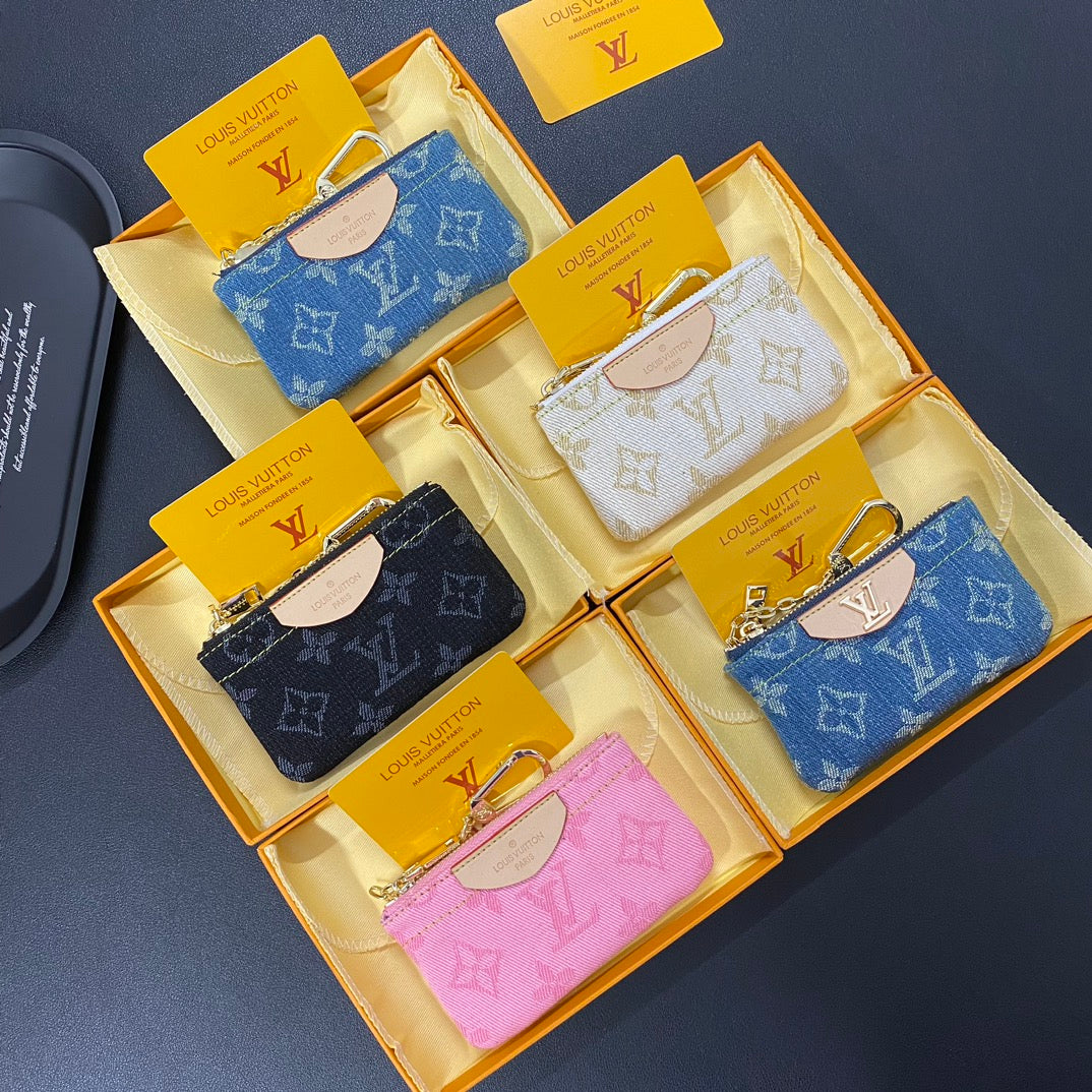 Denim embroidered card holder