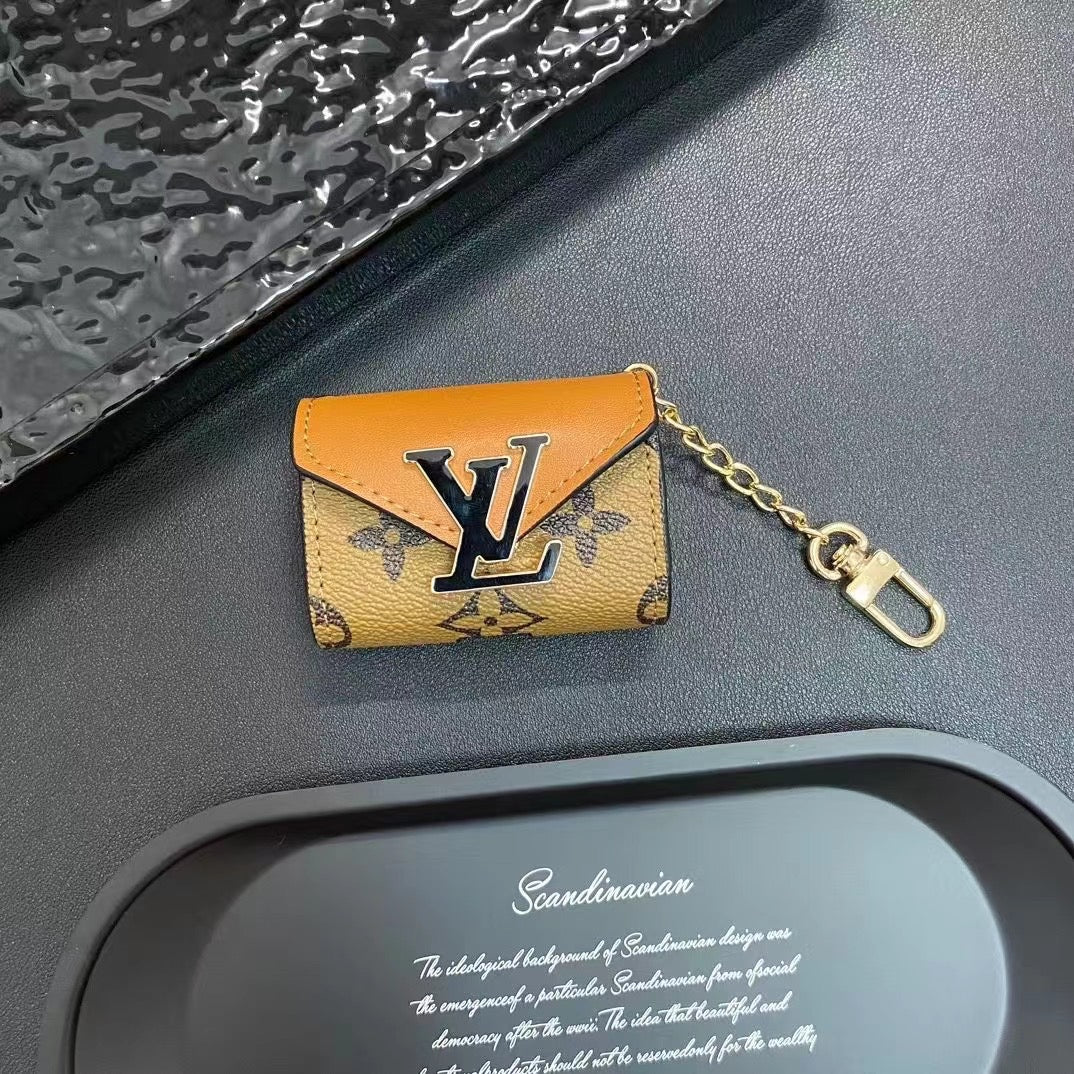 Fashion Metal Logo Leather Earphone Case