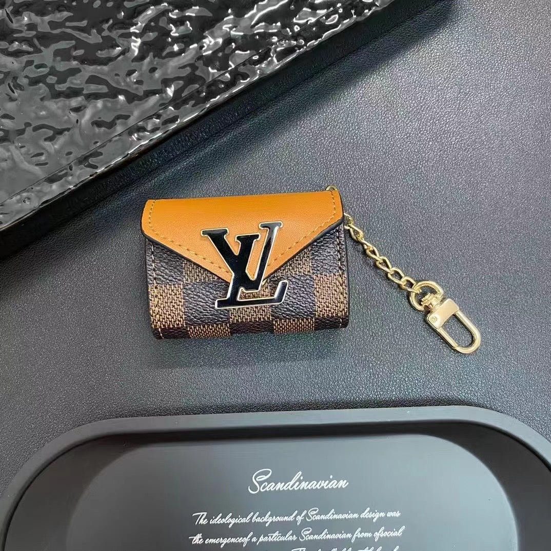 Fashion Metal Logo Leather Earphone Case