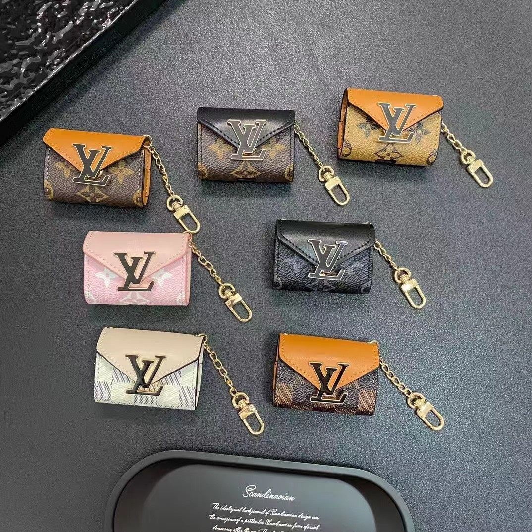 Fashion Metal Logo Leather Earphone Case